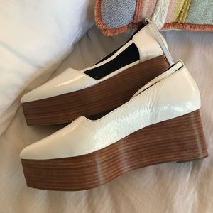 Tibi white leather wedge sandals